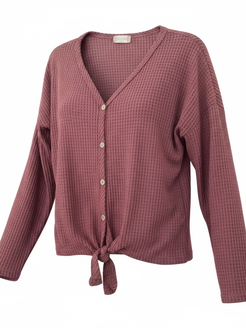 Altar’d State Waffle Knit Tie Front Button Top XS Mauve Boho Cottagecore Cozy